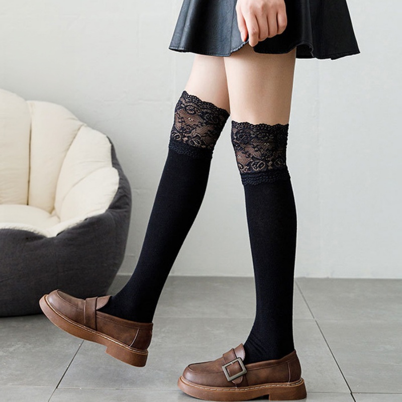 Boot Sock Slouchy - İlkbahar Sonbahar Beyaz Dantel Fırfırlı Diz