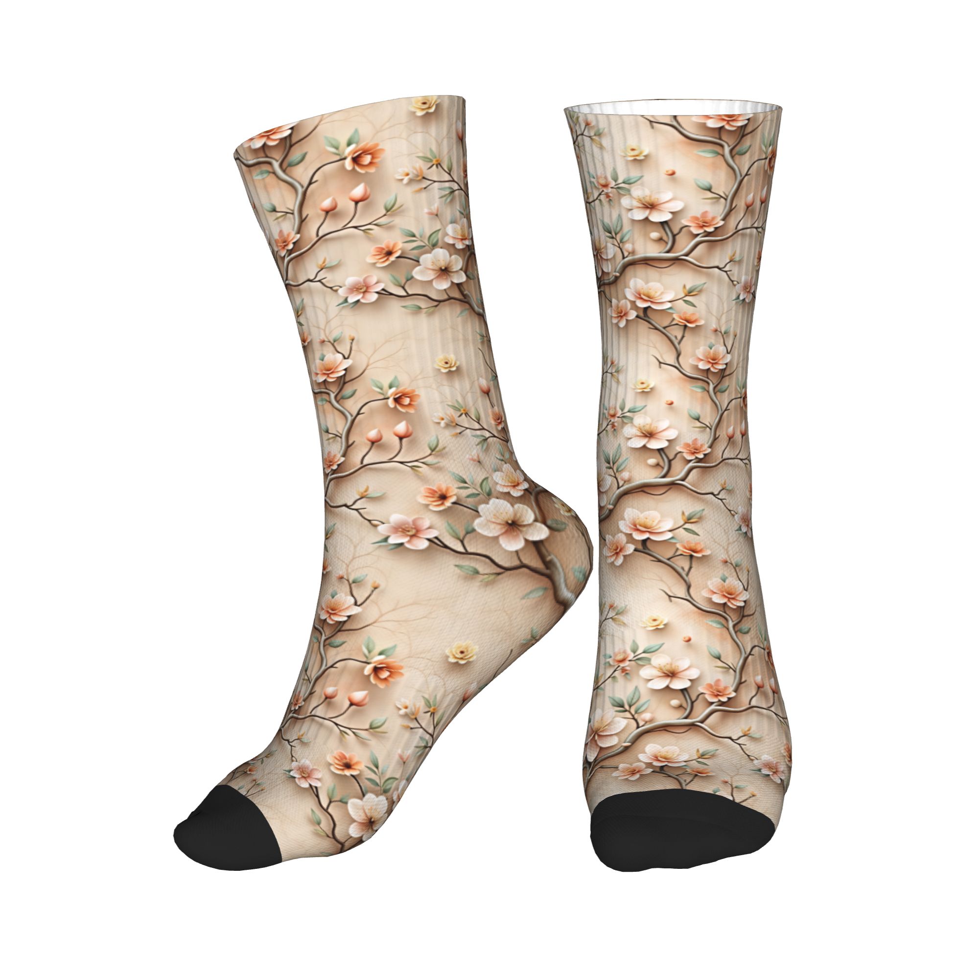 Dress Sock Men - 3D Kil Kabartmalı Şeftali Manolya Dalı